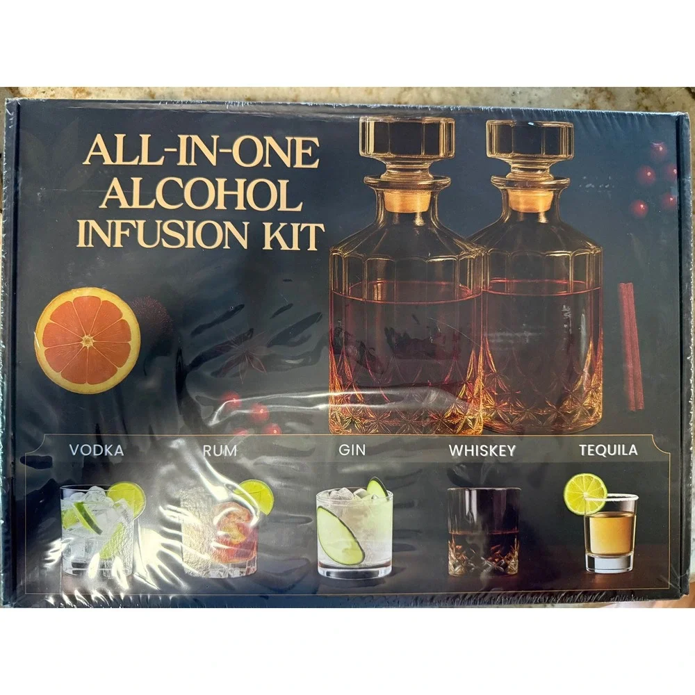 Crafty Mixologist All-In-One Alcohol Infusion Kit with 2 Decanters & Botanicals